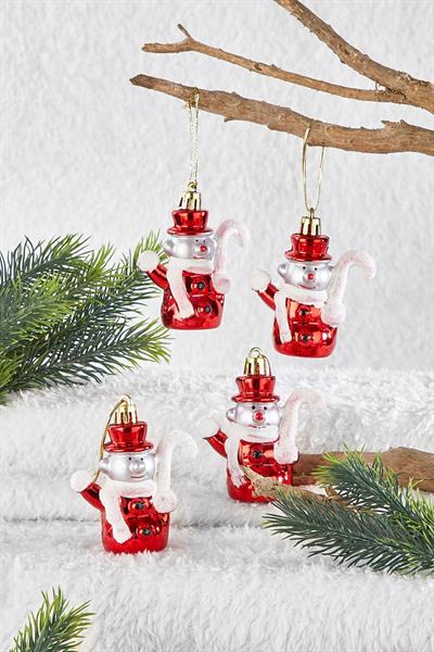 4lü Yılbaşı Çam Ağacı Şapkalı Kardan Adam Süs 8 Cm