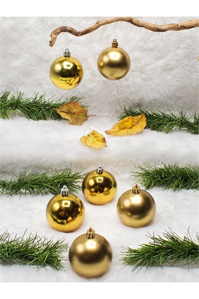 6 cm 6lı Gold Cici Top (3 Parlak-3 Metalize) Yılbaşı Ağacı Süs