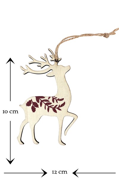 6lı Ahşap Seri Geyik Yılbaşı Süs 10*12cm