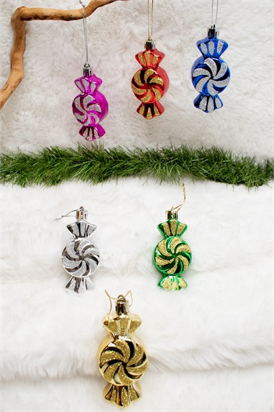 6lı Paket Şeker Yılbaşı Çam Ağacı Süsü 9*4 Cm