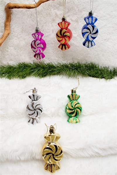 6lı Paket Şeker Yılbaşı Çam Ağacı Süsü 9*4 Cm