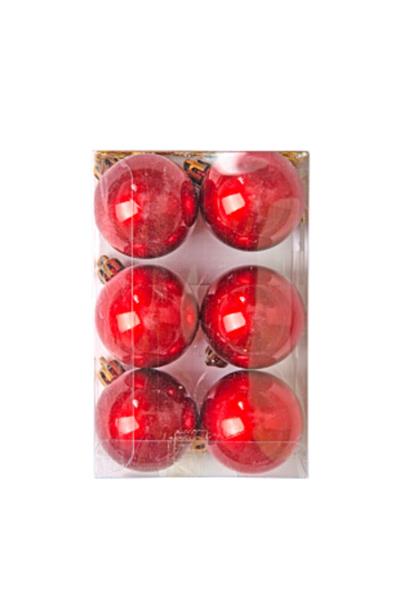 6lı Yılbaşı Çam Ağacı Topu 4cm Kırmızı