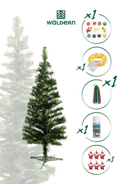 90 Cm Yılbaşı Çam Ağaç Seti 5 Metre Peri Ledli Ve Yılbaşı Süsleri Paketi Kar Spreyi