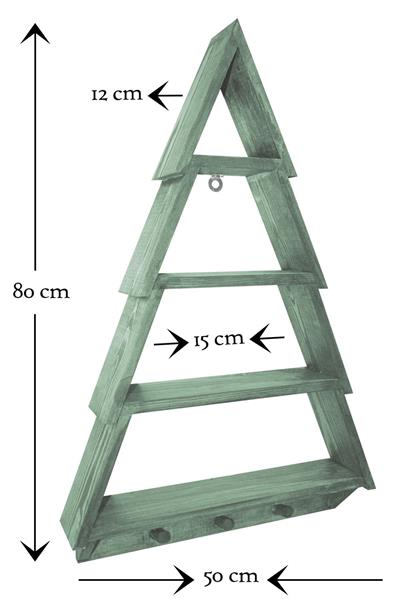 Askılıklı Dekoratif Masif Doğal Ahşap Büyük Boy 4 Katlı Duvar Rafı, Kitaplık, Yeşil