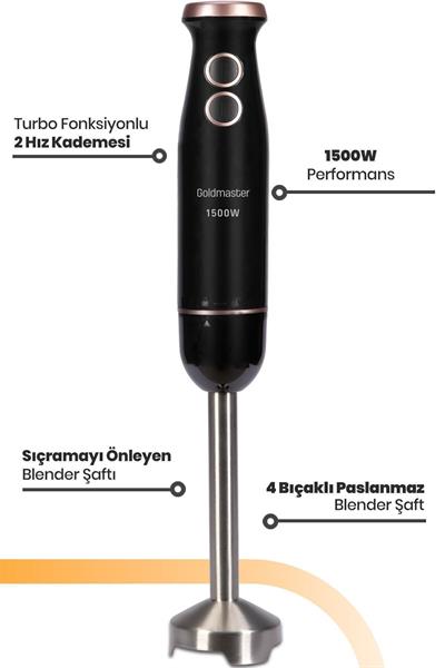 Bestmix Hazneli 1500w 4 Bıçaklı Paslanmaz Çubuk El Blender Seti Gm-7272