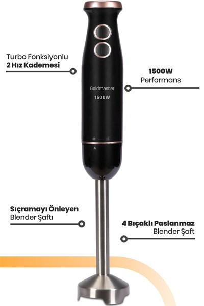 Bestmix Hazneli 1500w 4 Bıçaklı Paslanmaz Çubuk El Blender Seti Gm-7272
