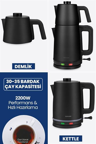 Chaidem Xl 2200 Watt Paslanmaz Çelik Damlatmaz Çelik Çay Makinesi Ve Su Isıtıcısı Siyah