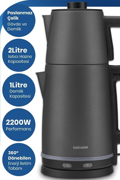 Chaidem Xl 2200 Watt Paslanmaz Çelik Damlatmaz Çelik Çay Makinesi Ve Su Isıtıcısı Antrasit