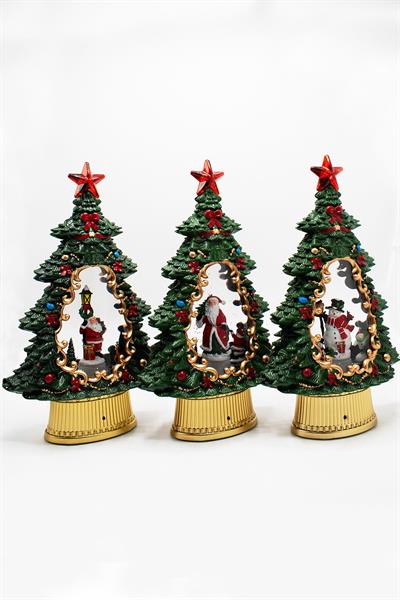 Dekoratif Çam Ağacı Kar Küresi Kardan Adam Yılbaşı Süsü 37cm