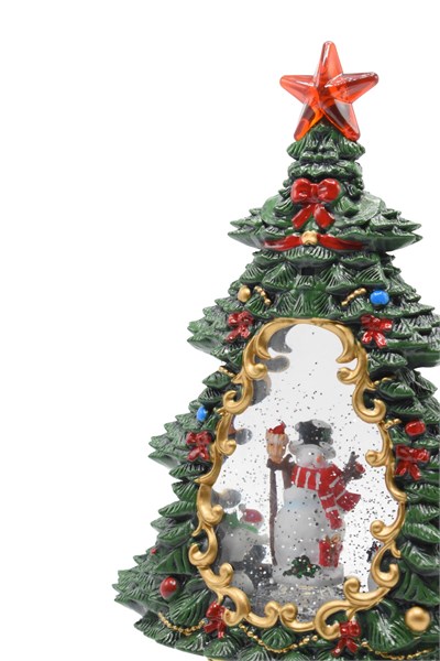 Dekoratif Çam Ağacı Kar Küresi Kardan Adam Yılbaşı Süsü 37cm