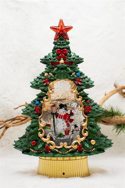 Dekoratif Çam Ağacı Kar Küresi Kardan Adam Yılbaşı Süsü 37cm