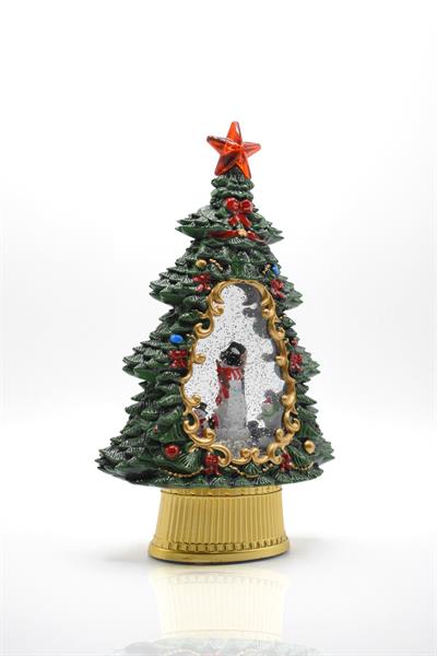 Dekoratif Çam Ağacı Kar Küresi Kardan Adam Yılbaşı Süsü 37cm