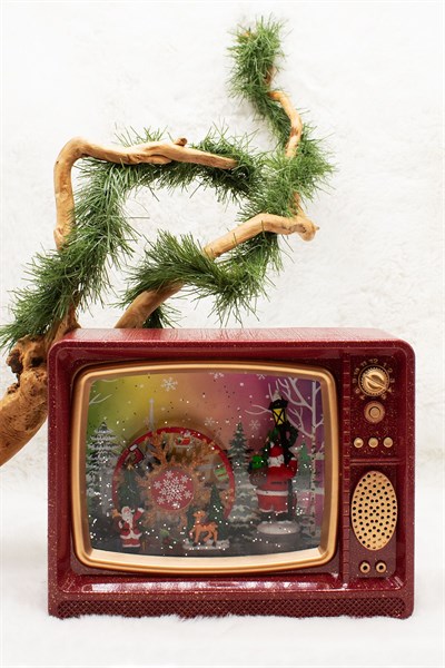 Dekoratif Nostalji Tv Kar Küresi Kırmızı Yılbaşı Süsü 20*25*9cm