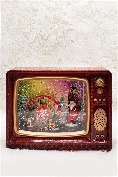 Dekoratif Nostalji Tv Kar Küresi Kırmızı Yılbaşı Süsü 20*25*9cm
