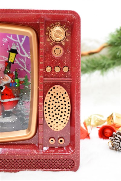 Dekoratif Nostalji Tv Kar Küresi Kırmızı Yılbaşı Süsü 20*25*9cm