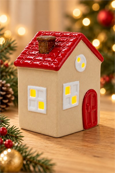 Dekoratif Yılbaşı Işıklı Noel Seramik Ev Yılbaşı Süs 3