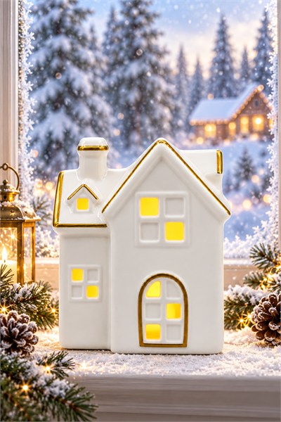 Dekoratif Yılbaşı Işıklı Noel Seramik Ev Yılbaşı Süs 5