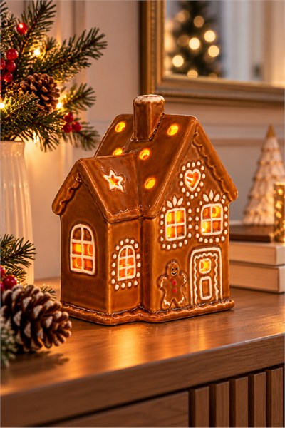 Dekoratif Yılbaşı Işıklı Noel Seramik Ev Yılbaşı Süs 4