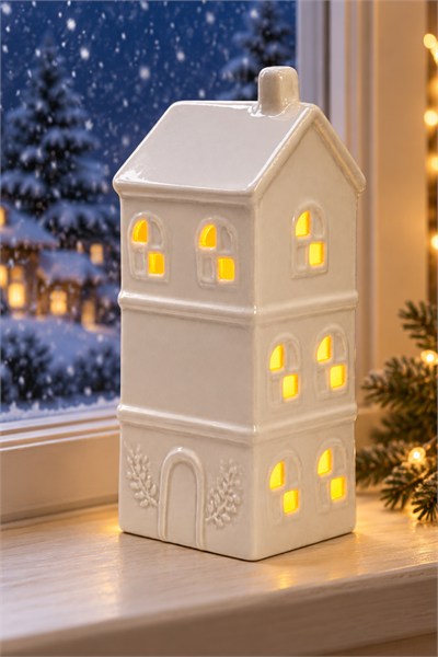 Dekoratif Yılbaşı Işıklı Noel Seramik Ev Yılbaşı Süs 6