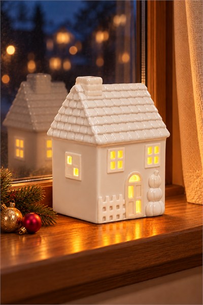 Dekoratif Yılbaşı Işıklı Noel Seramik Ev Yılbaşı Süs 2