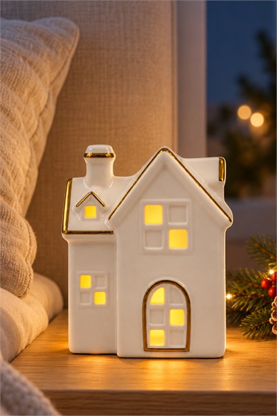 Dekoratif Yılbaşı Işıklı Noel Seramik Ev Yılbaşı Süs 5