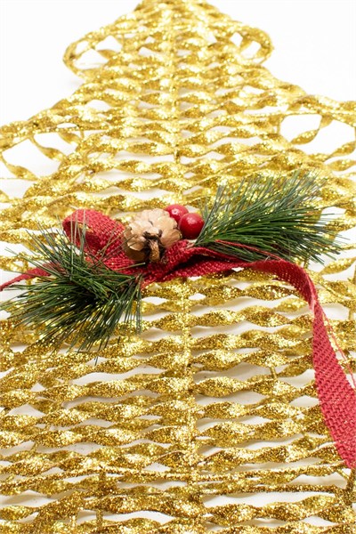 Gold Dekoratif Tel 3d Çam Ağacı Süs Xl Yılbaşı Süsü 60cm