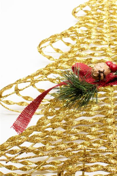 Gold Dekoratif Tel 3d Çam Ağacı Süs Xl Yılbaşı Süsü 60cm