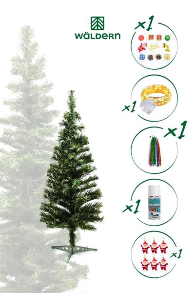 Luxury 60 CM Yılbaşı Çam Ağaç Seti 5 Metre Peri Ledli Ve Yılbaşı Süsleri Paketi Kar Spreyi