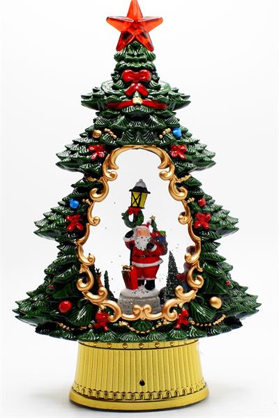 Luxury Dekoratif Çam Ağacı Kar Küresi Noel Baba Yılbaşı Süsü 37cm