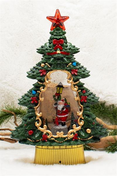 Luxury Dekoratif Çam Ağacı Kar Küresi Noel Baba Yılbaşı Süsü 37cm