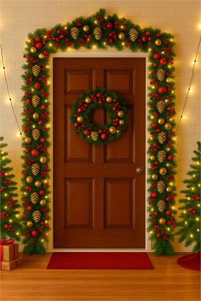 Premium 82 Parça Garland Handmade Yılbaşı Dekorasyon Seti (2.7m Garland+Kozalak+Top+Led Işık+Süs)