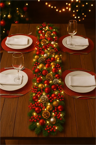 Premium 82 Parça Garland Handmade Yılbaşı Dekorasyon Seti (2.7m Garland+Kozalak+Top+Led Işık+Süs)