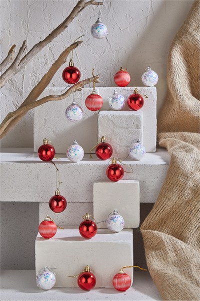Premium Collection 20li Kırmızı Beyaz Yılbaşı Süs 4 cm