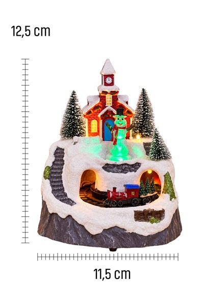 Premium Collection Dekoratif Kar Köyü Müzik Kutusu Yılbaşı Temalı Snow Village 13x12x14 Cm Kardan Adam