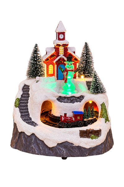 Premium Collection Dekoratif Kar Köyü Müzik Kutusu Yılbaşı Temalı Snow Village 13x12x14 Cm Kardan Adam
