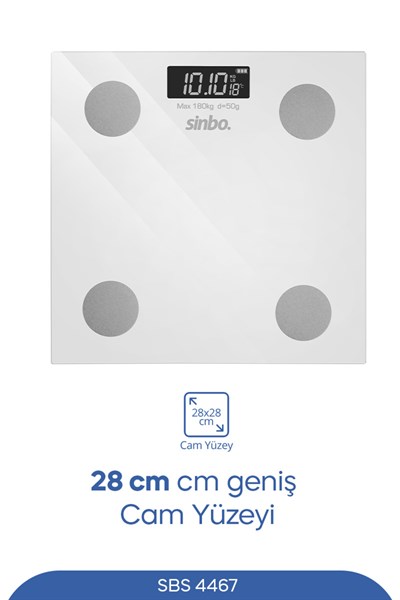 Sinbo Sbs-4467 Bluetooth Dijital Yağ Su Kas Vücut Kitle Endeksi Kilo Ölçer Tartı Baskül - 28 Cm