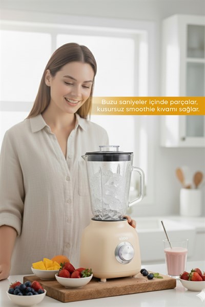 Sinbo SHB-7516 Turbo Blender - Smoothie Blender - 1.5 Litre Cam Hazne-Krem