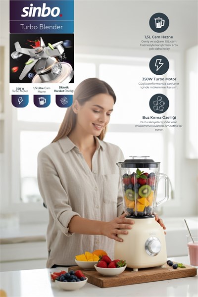 Sinbo SHB-7516 Turbo Blender - Smoothie Blender - 1.5 Litre Cam Hazne-Krem