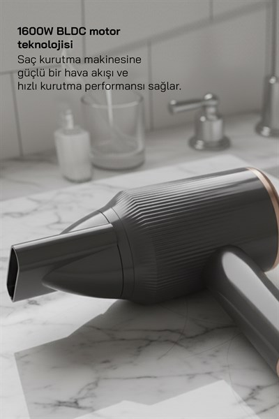 Sinbo SHD 1726 Saç Kurutma Mak. 1600W BLDC Turbo Motor, 3 Hız 4 Sıcaklık Ayarlı, 360°Manyetik Başlık