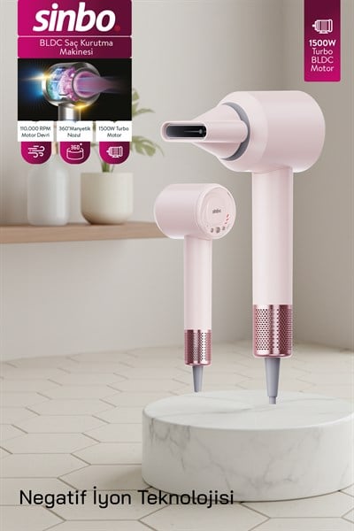 Sinbo SHD-1740 BLDC Saç Kurutma Makinesi Pembe – 3 Hız, 4 Isı Ayarı, İyon Teknolojisi