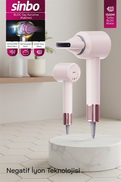 Sinbo SHD-1740 BLDC Saç Kurutma Makinesi Pembe – 3 Hız, 4 Isı Ayarı, İyon Teknolojisi
