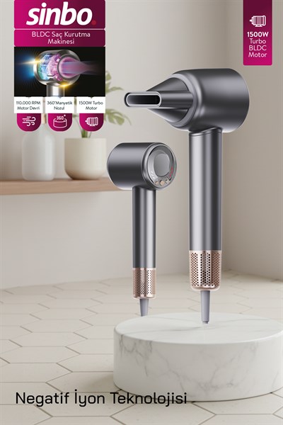 Sinbo SHD-1740 BLDC Saç Kurutma Makinesi Gri – 3 Hız, 4 Isı Ayarı, İyon Teknolojisi