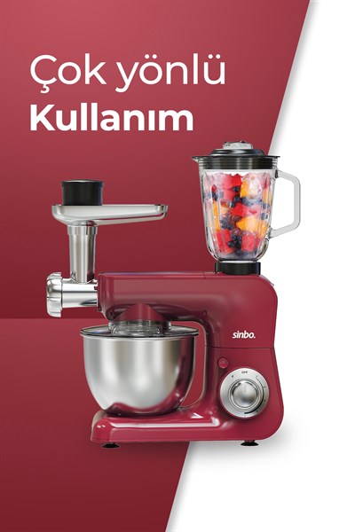 Sinbo SMX-2775 Çok Amaçlı 3ın1 Mutfak Şefi Hamur Yoğurma Kıyma Makinesi Sürahi Blender 1500w Kırmızı