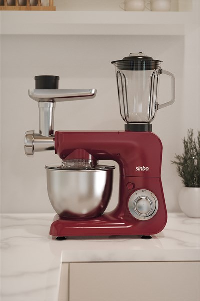 Sinbo SMX-2775 Çok Amaçlı 3ın1 Mutfak Şefi Hamur Yoğurma Kıyma Makinesi Sürahi Blender 1500w Kırmızı