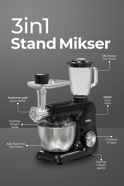 Sinbo SMX-2775 Çok Amaçlı Mutfak Şefi ( Hamur - Kıyma - Blender Makinesi )