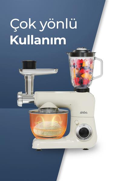 Sinbo SMX-2775 Çok Amaçlı Mutfak Şefi Krem ( Hamur - Kıyma - Blender Makinesi )