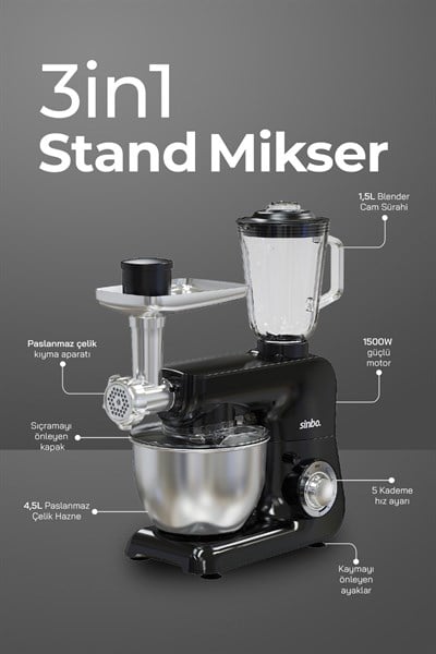 Sinbo SMX-2775 Çok Amaçlı Mutfak Şefi ( Hamur - Kıyma - Blender Makinesi )