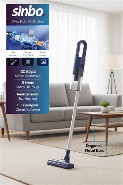 Sinbo SVC-8628 Kablolu Dikey Elektrikli Süpürge Mavi – 2’si 1 Arada El Süpürgesi Özellikli