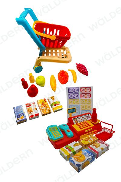Toys Yazar Kasa Alışveriş Seti Meyveli Market Arabası Market - Pazar Evcilik Oyun Seti