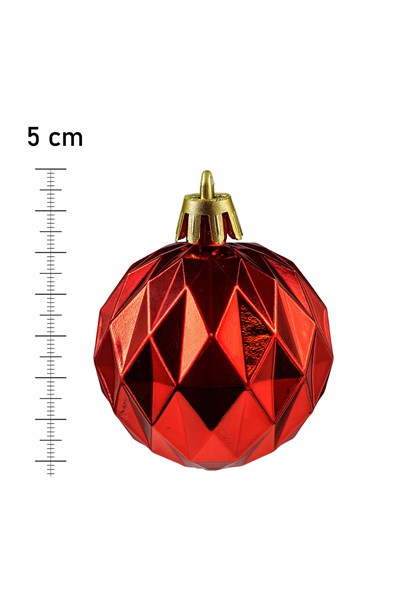 Waldern 12li Cici Top 5cm Baklava Desenli Parlak Yılbaşı Ağacı Süsü Kırmızı